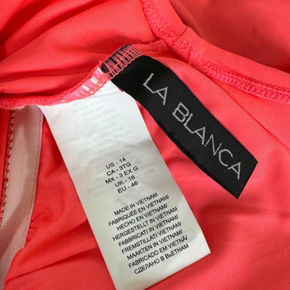 La Blanca Island Goddess Off Shoulder Ruffle One Piece Swimsuit 14 Hot Coral - Picture 8 of 9